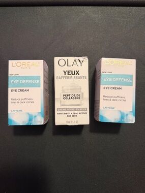 Lot Of 2 L’Oreal Eye Defense Eye Cream - 1 Olay Firming Eyes Collagen Peptide